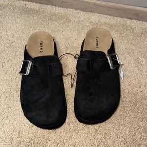 Torrid Black Suede Slides with Silver Buckle